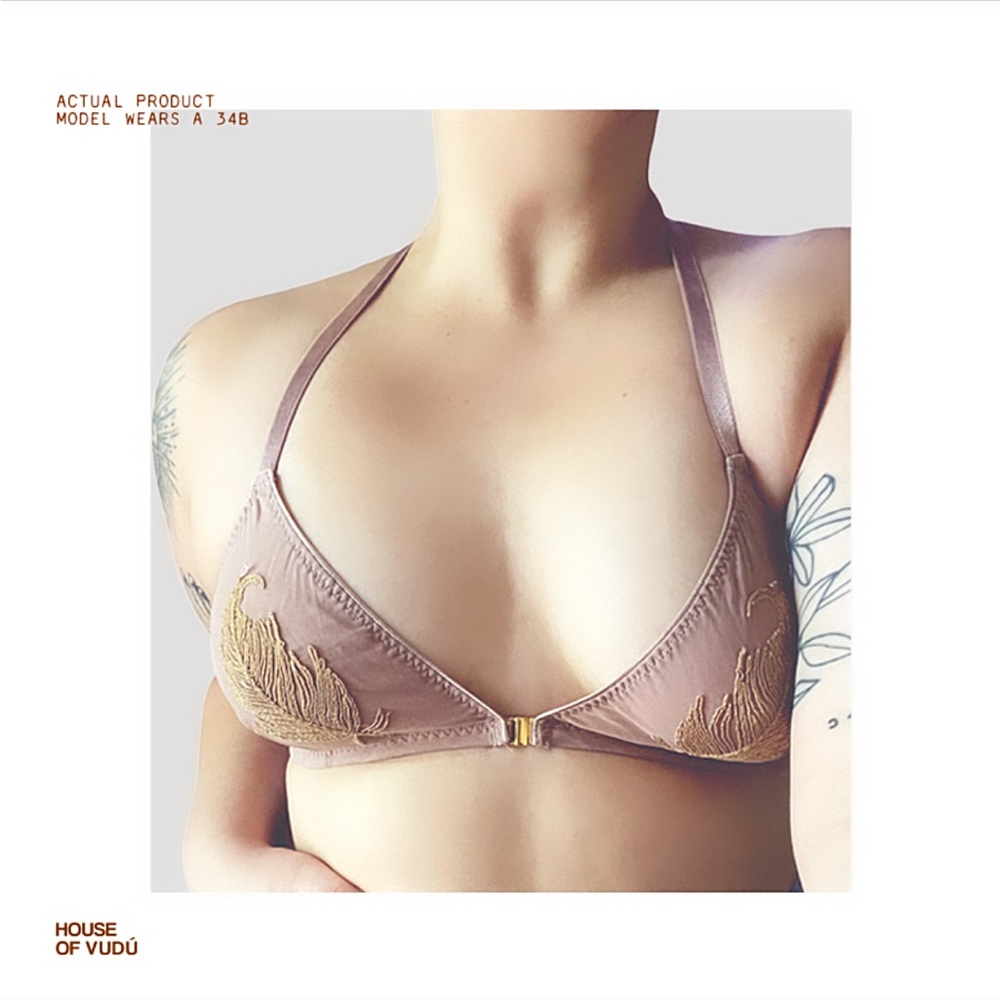 Dark Nude Feather Embroidery Wireless Bra w/ Front Clasp by Underprotection